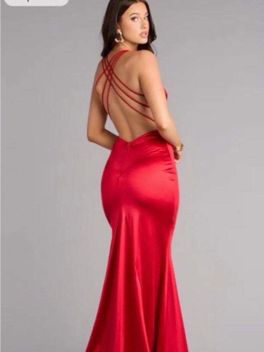 Windsor Red Strappy Open-Back Satin Gown